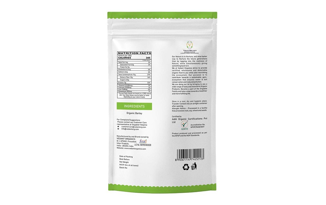 Orgabite Organic Barley Daliya    Pack  500 grams